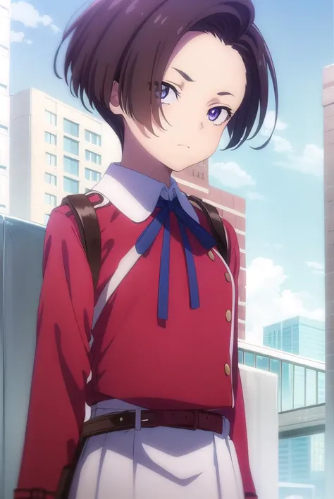 fukiharukawa, <lyco:fukiharukawas1-lyco-nochekaiser:1>, 
fuki harukawa, short hair, forehead, brown hair, (purple eyes:1.1),
bre...