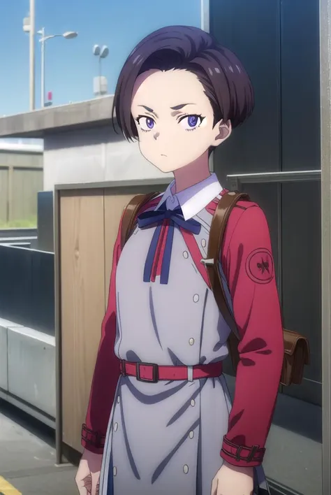 fukiharukawa, <lyco:fukiharukawas1-lyco-nochekaiser:1>, 
fuki harukawa, short hair, forehead, brown hair, (purple eyes:1.1),
bre...