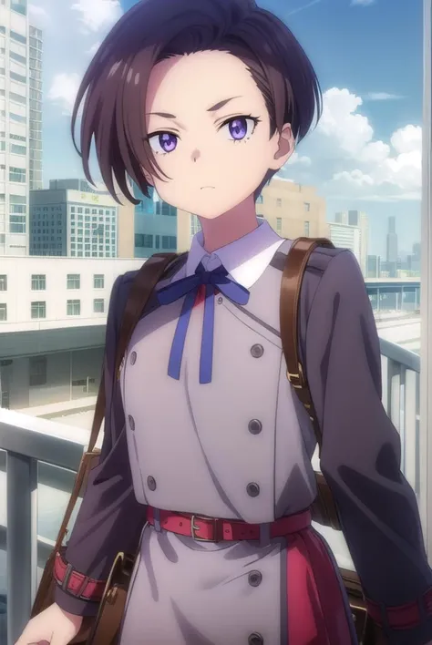 fukiharukawa, <lyco:fukiharukawas1-lyco-nochekaiser:1>, 
fuki harukawa, short hair, forehead, brown hair, (purple eyes:1.1),
bre...