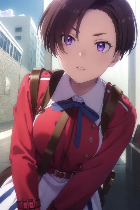 fukiharukawa, <lyco:fukiharukawas1-lyco-nochekaiser:1>, 
fuki harukawa, short hair, forehead, brown hair, (purple eyes:1.1),
bre...