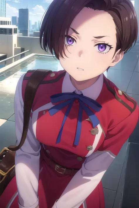 fukiharukawa, <lyco:fukiharukawas1-lyco-nochekaiser:1>, 
fuki harukawa, short hair, forehead, brown hair, (purple eyes:1.1),
bre...