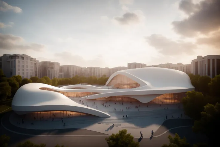 a rendering of a futuristic building with a curved roof