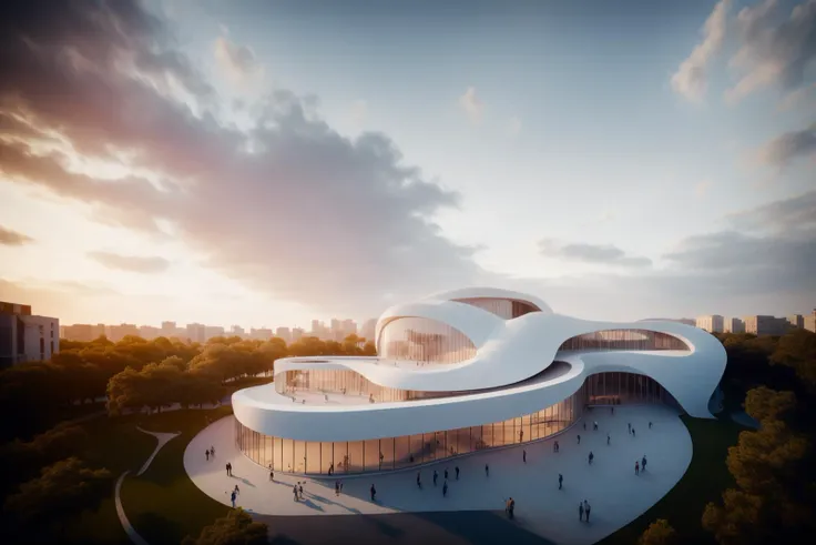 a rendering of a futuristic building with a curved roof