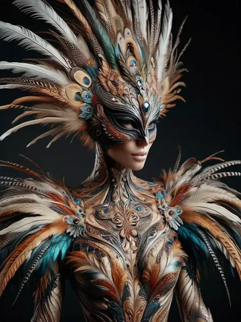 Alien-themed Feminine birdman, wearing ral-feathercoat, The ral-feathercoat has Leather strap, in focus, pixiv, <lora:ral-feathercoat-sdxl:1> . Extraterrestrial, cosmic, otherworldly, mysterious, sci-fi, highly detailed