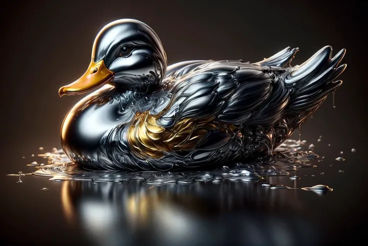 concept art, Vibrant Duck, Detailed illustration, Lustful, side lit, F/8, UHD, masterpiece, <lora:ral-chrome:1> ral-chrome