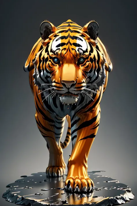 masterpiece, best quality, original, official art,ral-chrome, tiger, 3d render, neon orange tiger stripes <lora:ral-chrome-sd15:1.2>