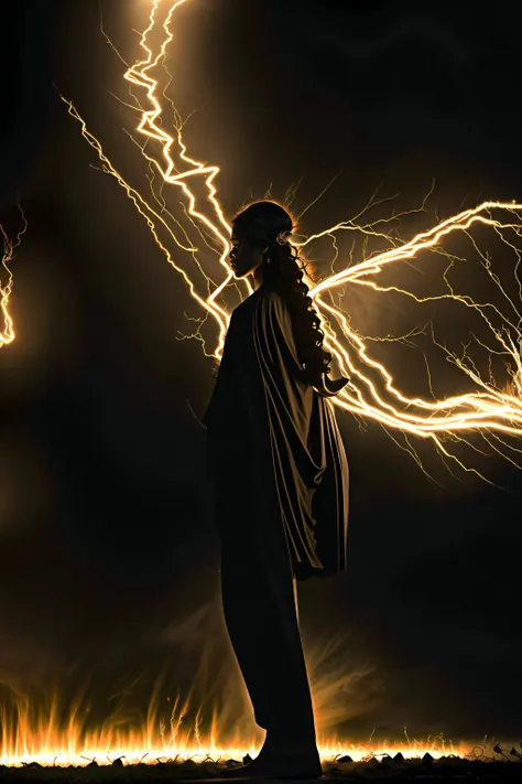 arafed image of a man standing in front of a lightning bolt