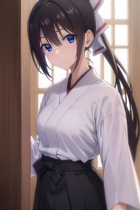 houkishinonono, <lora:houki shinonono s2-lora-nochekaiser:1>,
houki shinonono, long hair, blue eyes, black hair, ribbon, hair ribbon, ponytail,
BREAK skirt, japanese clothes, hakama, hakama skirt, (black hakama:1.5),
BREAK indoors, dojo,
BREAK looking at v...