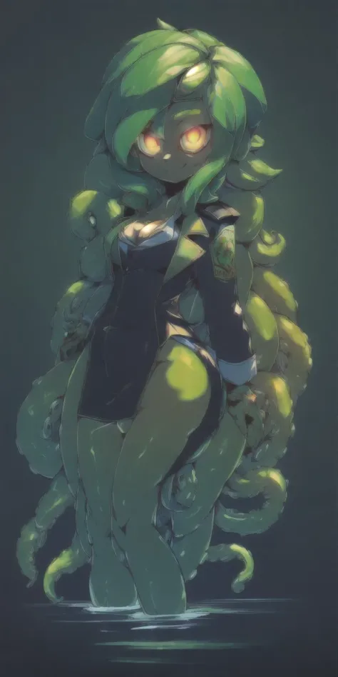 (8k uhd, masterpiece, best quality, high quality, absurdres, ultra-detailed), (solo, 1girl:1.2) lovecraftian, (green tentacle hair, green tentacle legs, eldritch_abomination:1.2) scylla, eldritch, monster girl, <lora:Cthulhu:0.35>,  <lora:add_detail:1>, <l...