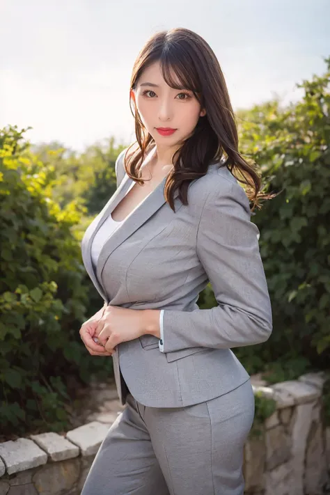 a close up of a woman in a suit posing for a picture