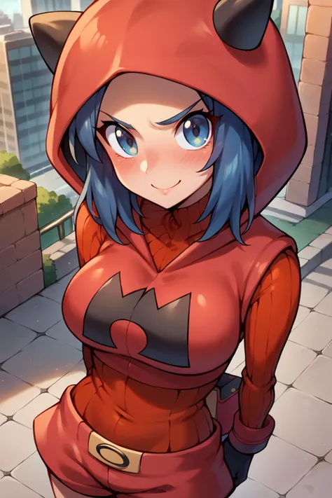 a cartoon image of a woman in a red cat suit