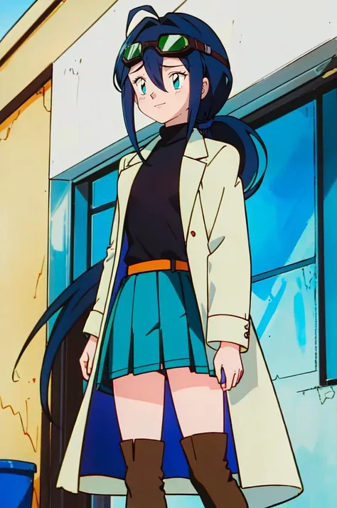 a close up of a person in a short skirt and coat