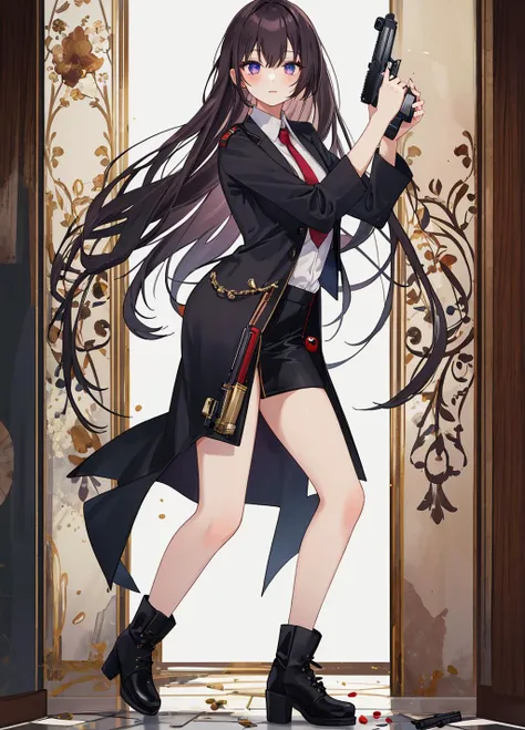 (best quality:1.2), (masterpiece:1.2), 1girl, holding pistol, handgun,