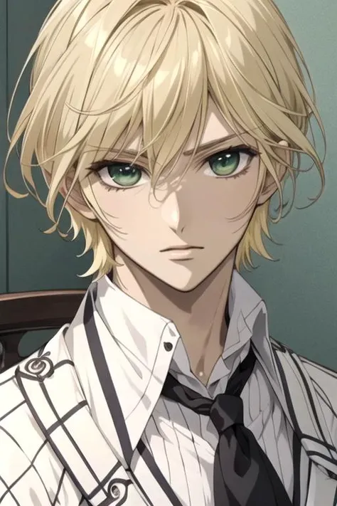 masterpiece, best quality, wallpaper, 1boy, solo, male focus, looking at viewer, , , anime coloring, , <lora:takuma_ichijou:0.72>, takuma_ichijou, blonde hair, green eyes, , , 12k resolution