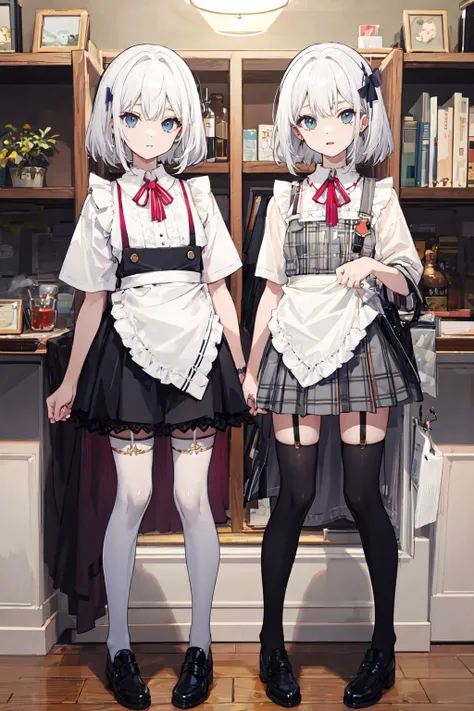 two women in maid uniforms standing next to each other