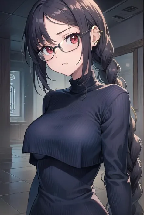 yumeiren, <lyco:yumeiren-lyco-nochekaiser:1>,
yu mei ren, black hair, long hair, (red eyes:1.5),
BREAK black-framed eyewear, blue dress, braid, dress, ear piercing, glasses, piercing, single braid, striped, striped dress, vertical stripes, vertical-striped...