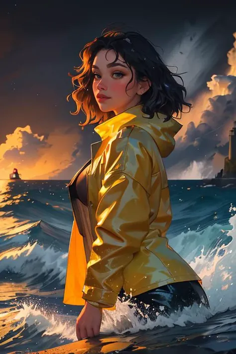 Merger_allaura_sea,
(portrait of a lighthouse keeper (walking on the rocks:1.2) on a dark (stormy night:1.2) wearing a yellow raincoat in the wind, (waves crashing:1.2) into the rocks, (storm:1.2), (wind swept:1.2), (gale:1.1), (tsunami:1.1), lighthouse, (...