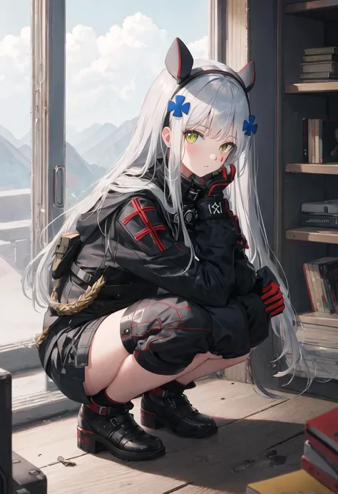 {safe:1.10}, best quality, masterpiece, highres, solo, {416_girlsfrontline:0.90}, squatting, cowboy_shot, looking at viewer