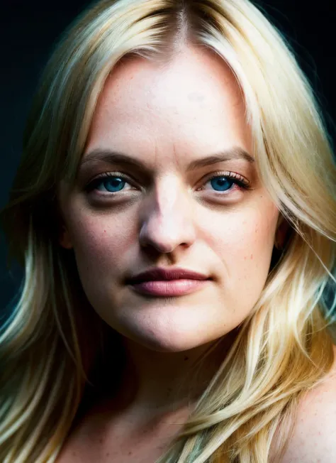 portrait of elisabeth moss, blonde hair, , epic (photo, studio lighting, hard light, sony a7, 50 mm, matte skin, pores, colors, ...