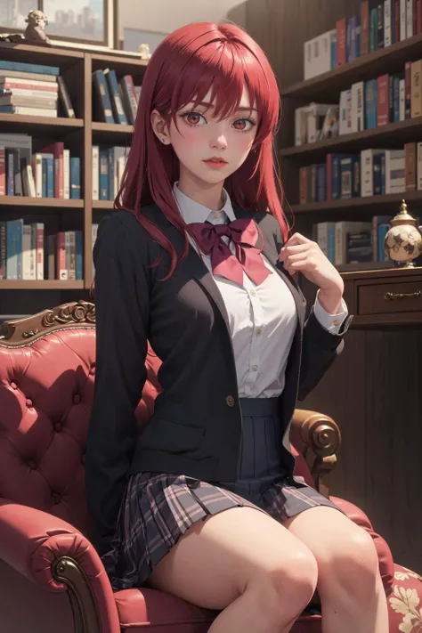 ((masterpiece)), (best quality), official art, extremely detailed CG, unity 8k wallpaper, ultra detailed,
1girl, sakisaki,  red eyes, red hair,  long hair,  hair between eyes, medium breasts, 
school uniform, bowtie,  long sleeves,  black  jacket,  closed ...