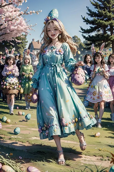 araffes dressed in easter costumes are running through a field