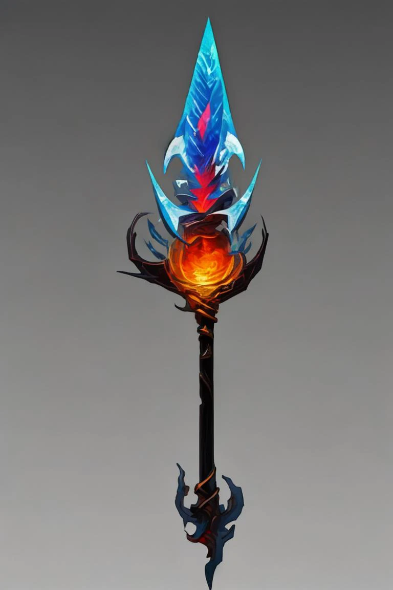 a blue and red fire torch with a flame inside