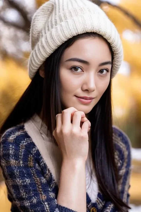 1girl,(wearing a cardigan and long skirt:1.2),(wearing a wooly beret),(RAW photo, best quality), (realistic, photo-realistic:1.4), masterpiece, an extremely delicate and beautiful, extremely detailed, 2k wallpaper, Amazing, finely detail, extremely detaile...