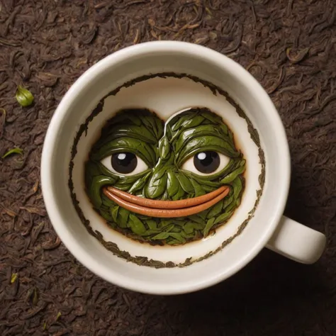 a close up of a cup with a face on it