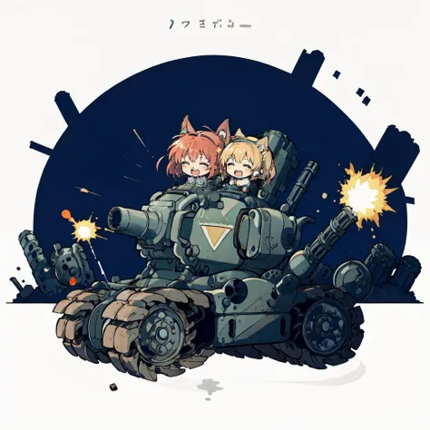 a close up of a cartoon of a cat and a cat on a tank