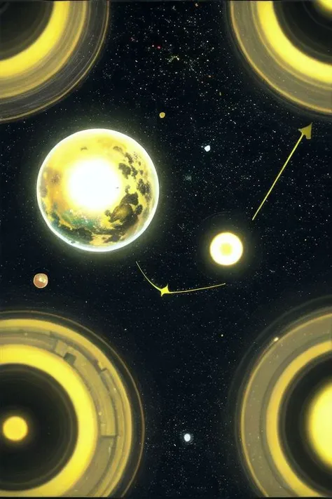 a close up of a group of planets with a star in the background