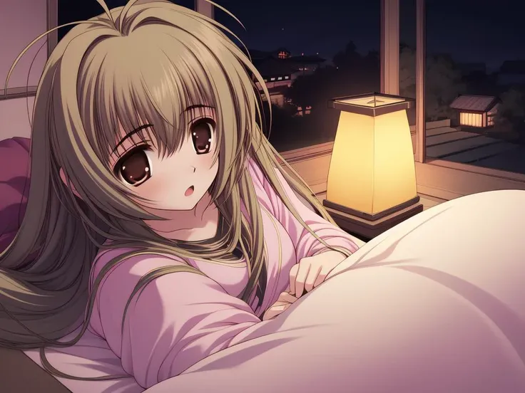 <lora:MiyanokoujiMizuho:0.8>, MiyanokoujiMizuho, 1boy, long hair, futon, lantern, blanket, brown hair, pillow, under covers, blonde hair, brown eyes, lying, antenna hair,
masterpiece, high quality, very_high_resolution, large_filesize, full color,
masterpi...