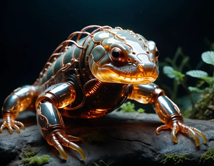 cinematic film still of a translucent (cybernetic robot-like Japanese giant salamander:1.5), (glowing veins:1.3) (cables going into body, circuits:1.3), extremely detailed, <lora:xl_more_art-full_v1:0.5>, vignette, highly detailed, high budget, bokeh, mood...