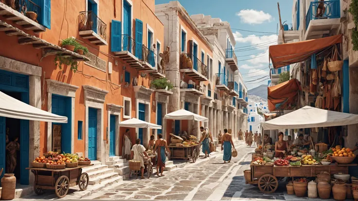 Landscape (3d illustrated art:1.3) of a (greek mythology, iliad, odyssey style:1.5) street with street vendors and gadgets in the background, noon, cloudy
vibrant colors, (intricate sharp details:1.5), ultra high res