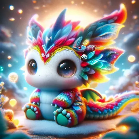 a close up of a small toy with a colorful dragon on it