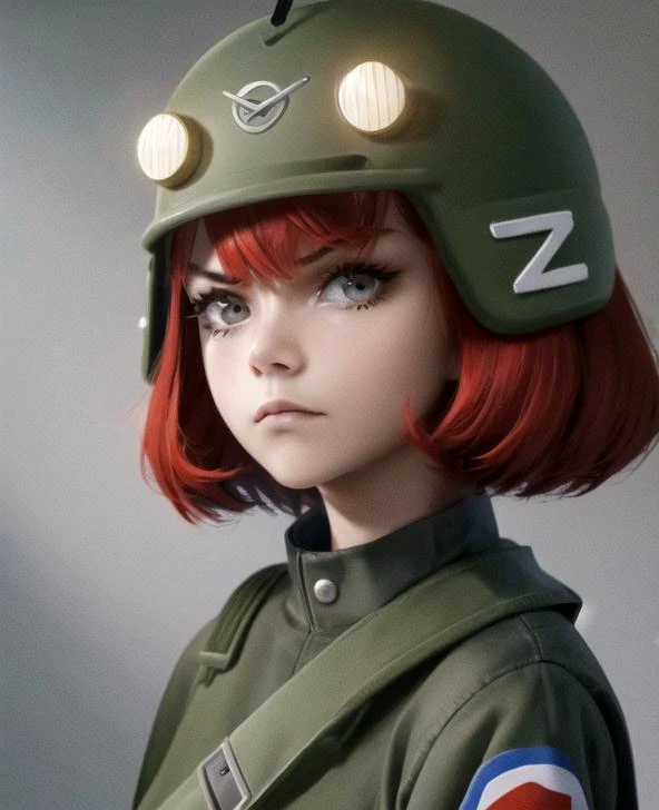 buhanka, 1girl, red hair, helmet,
,
upper body,
,
looking at viewer,  
angry,
depth of field,
,
short hair,
 <lora:buhanka-000030:1> 
, 
,
<lora:style_ balenciaga:1> balenciaga , (masterpiece, best quality), intricate details, 8k, artstation, wallpaper, of...