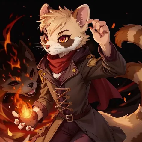 fire punch of a ferret furry fursona, warlock,