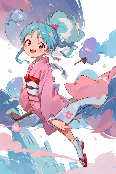 1girl, solo, 1girl,pink kimono,japanese clothes,sleeves past wrists, smile, dynamic angle, masterpiece, best quality, colorful,  <lora:botan:0.7>