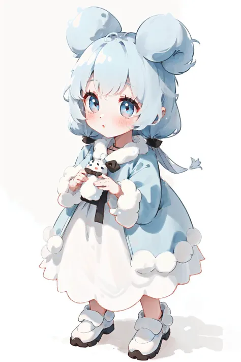 anime character of a girl with a blue hair and a white dress