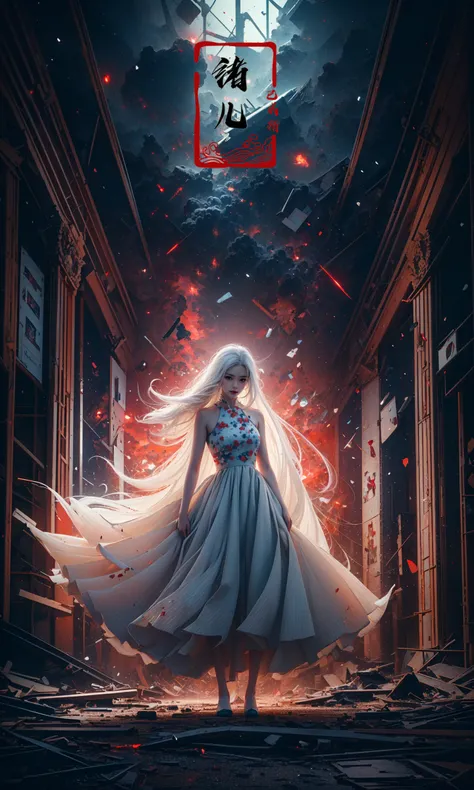 abandoned1girlsololong hair(white hair:1.4)
A shot with tension(sky glows red,Visual impact,giving the poster a dynamic and visually striking appearance:1.2),
<lora:~Q?-^XYs:0.8>