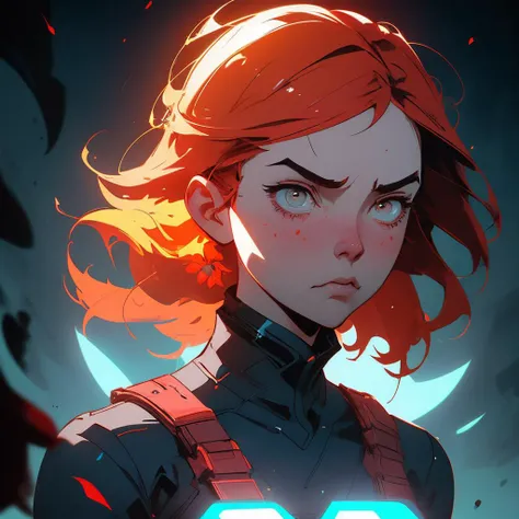 1girl, designed by Atey Ghailan, Loish, Bryan Lee OMalley, Cliff Chiang and Greg Rutkowski, epic, stylized, Evil Parent, his hair is Ginger and styled as Box cut, flower in hair, deep focus, Villagecore, Low Contrast