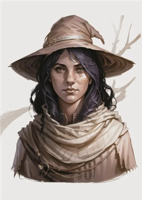 rpp, portrait of a young witch, illustration, concept art, in the style of greg rutkowski, <lora:dnd_portrait:0.7>