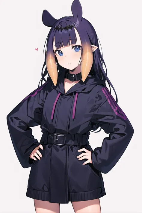 <lora:last:1>
1girl, virtual youtuber, solo, purple hair, pointy ears, looking at viewer,blue eyes, tentacle hair, blunt bangs,simple background, purple eyes,hand on hip, ninomae inanis,