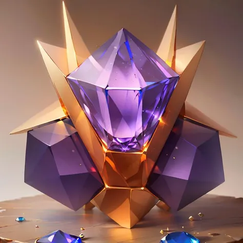 purple and gold sculpture with a large purple diamond on top