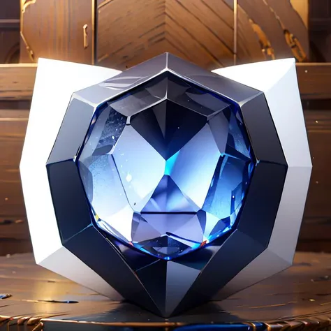 there is a blue crystal in a white box on a table