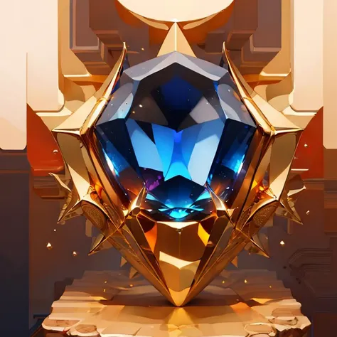 there is a very large blue crystal in a gold star