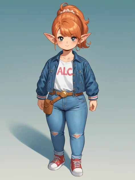 a cartoon drawing of a girl with a blue jacket and jeans