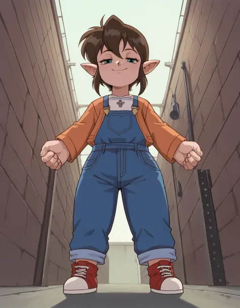 zPDXL, score_9, score_8_up, score_7_up, source_anime,
1girl, solo, half-closed eyes, smile, (symmetrical hand pose), mechanic covered in grease, greasy, wearing a denim jacket,overalls,slip-resistant shoes, <lora:Lalafell_v2-10:1> lalafell, pointy ears, sh...