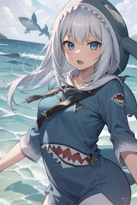 guragawr, <lyco:guragawr-lyco-nochekaiser:1>,
gura gawr, blue hair, grey hair, medium hair, multicolored hair, shark girl, sharp teeth, two side up, teeth,
BREAK animal hood, blue nails, fins, fish tail, hood, long sleeves, (shark hood:1.5), shark tail, ta...