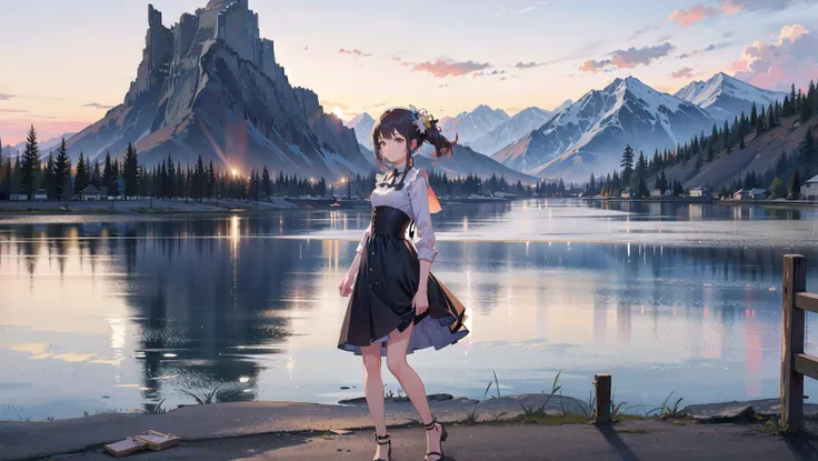 masterpiece, best quality,1girl, (full body:1.5), solo,scenery background, scenery,far shot,clear face
