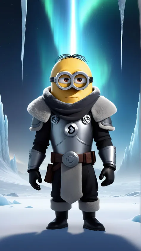 fantasy, archaeology  theme, <lora:MinionStyleXL:1> MinionStyle portrait, solo, (full body:0.6), detailed background, detailed face, (<lora:InfraBlackholeTech:0.6>,    inblackholetech theme:1.1), White winter warrior, (glowing eyes:1.05), stoic expression,...